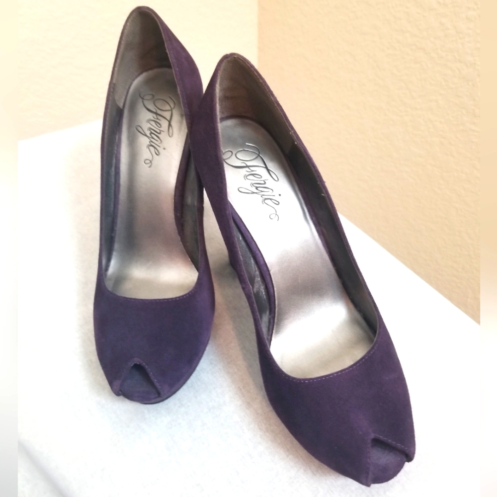 Fergie purple suede open-toed pumps